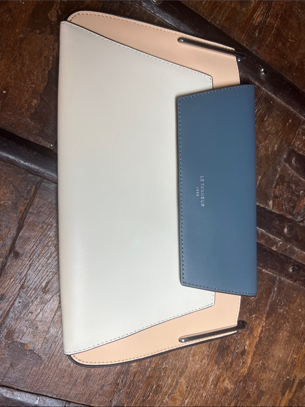Le Tanneur Colorblock Tricolor Leather Clutch - Cream, Peach & Blue